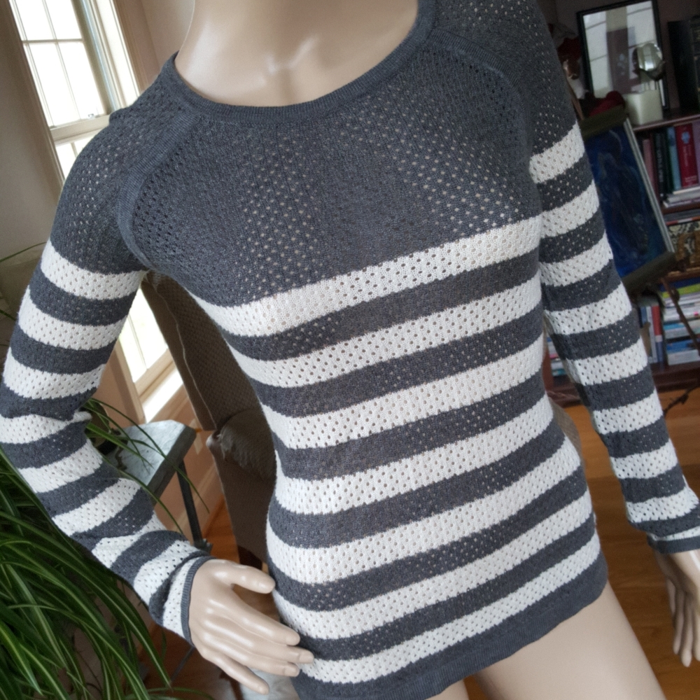 •Converse• Gray & White Striped Open-Knit Sweater